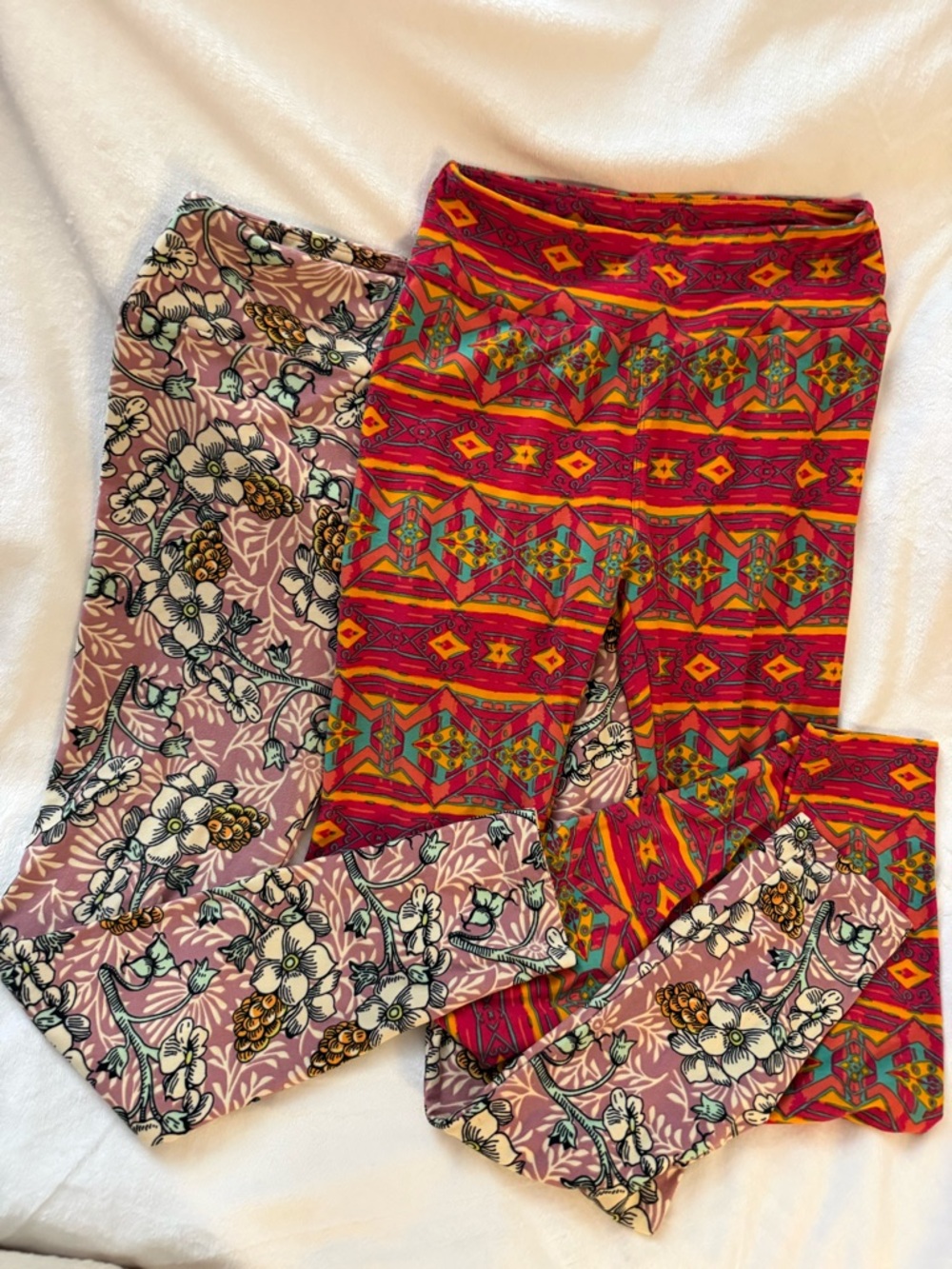 Two LuLaRoe Floral & Geometric Multicolor Patterned Leggings